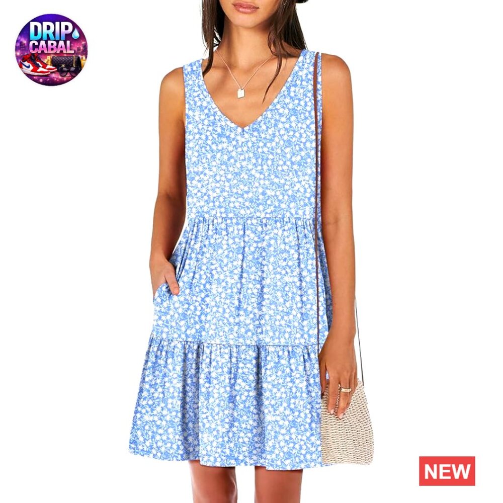 Polyester Elastane V-Neck Sleeveless Swing Mini D… - image 1